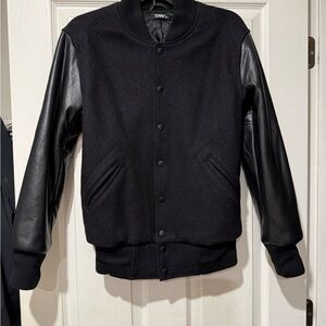 Aritzia TNA Black Bomber Jacket with Leather Sleeves